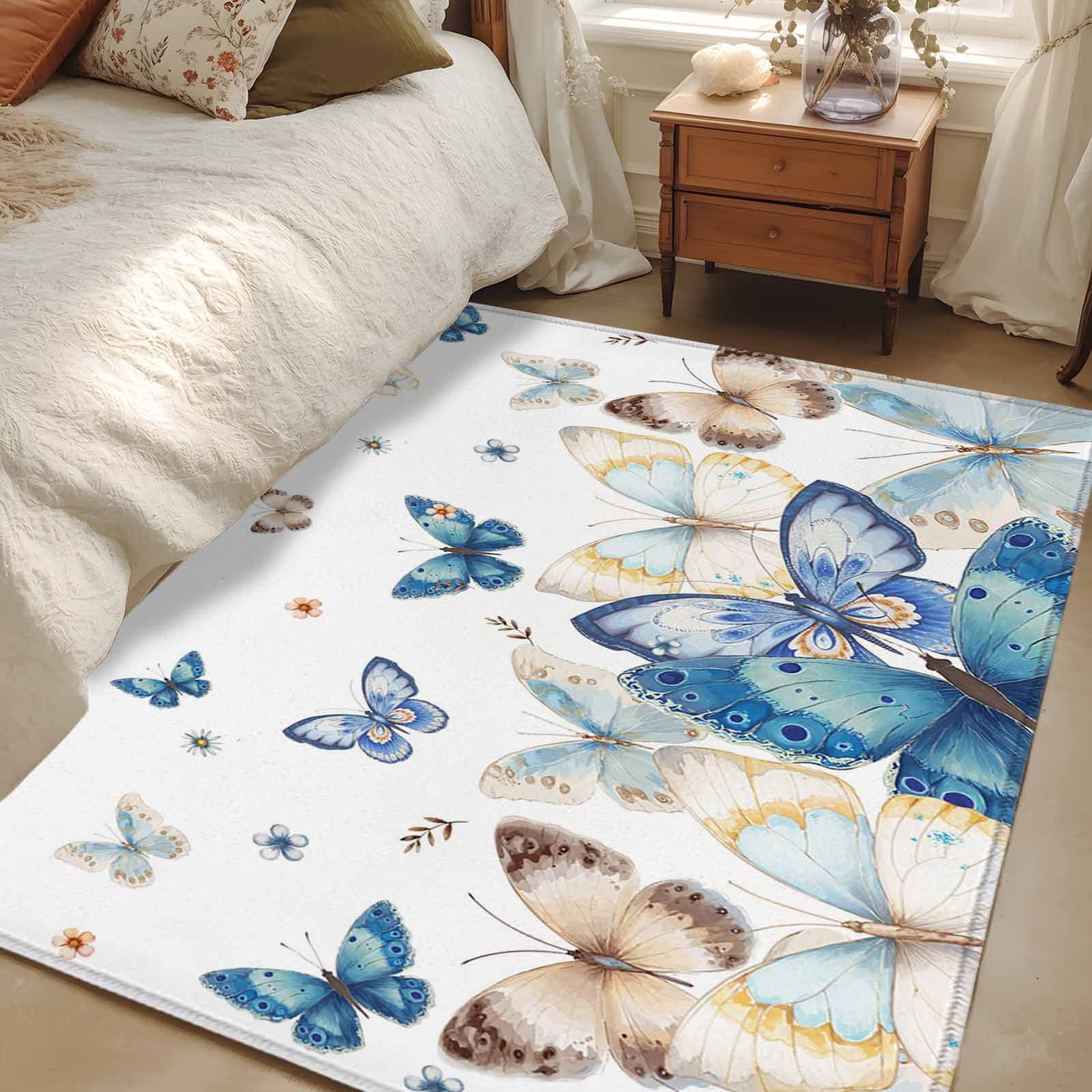 Naturestep Rug Butterfly 3x5 Area Rugs, Blue Butterfly Farmhouse Non-Skid Rubber Backing Large ...
