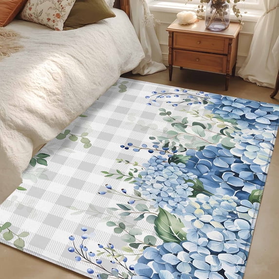 3x5 Area Rugs, Blue Flower Non-Skid Rubber Backing Large Rectangle Rugs ...