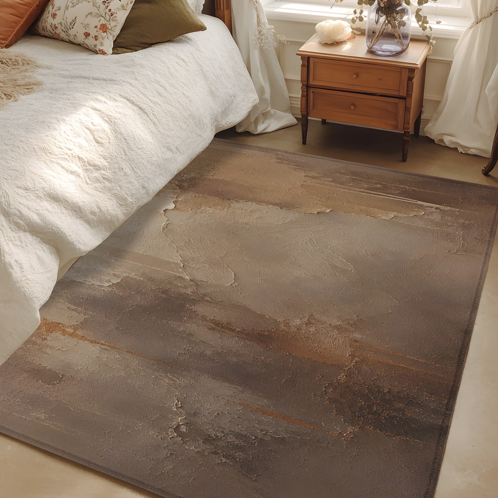 Large Recctangle Rugs 3x5 Area Rugs, Brown Abstract Non-Skid Rubber Backing Large Rectangle ...