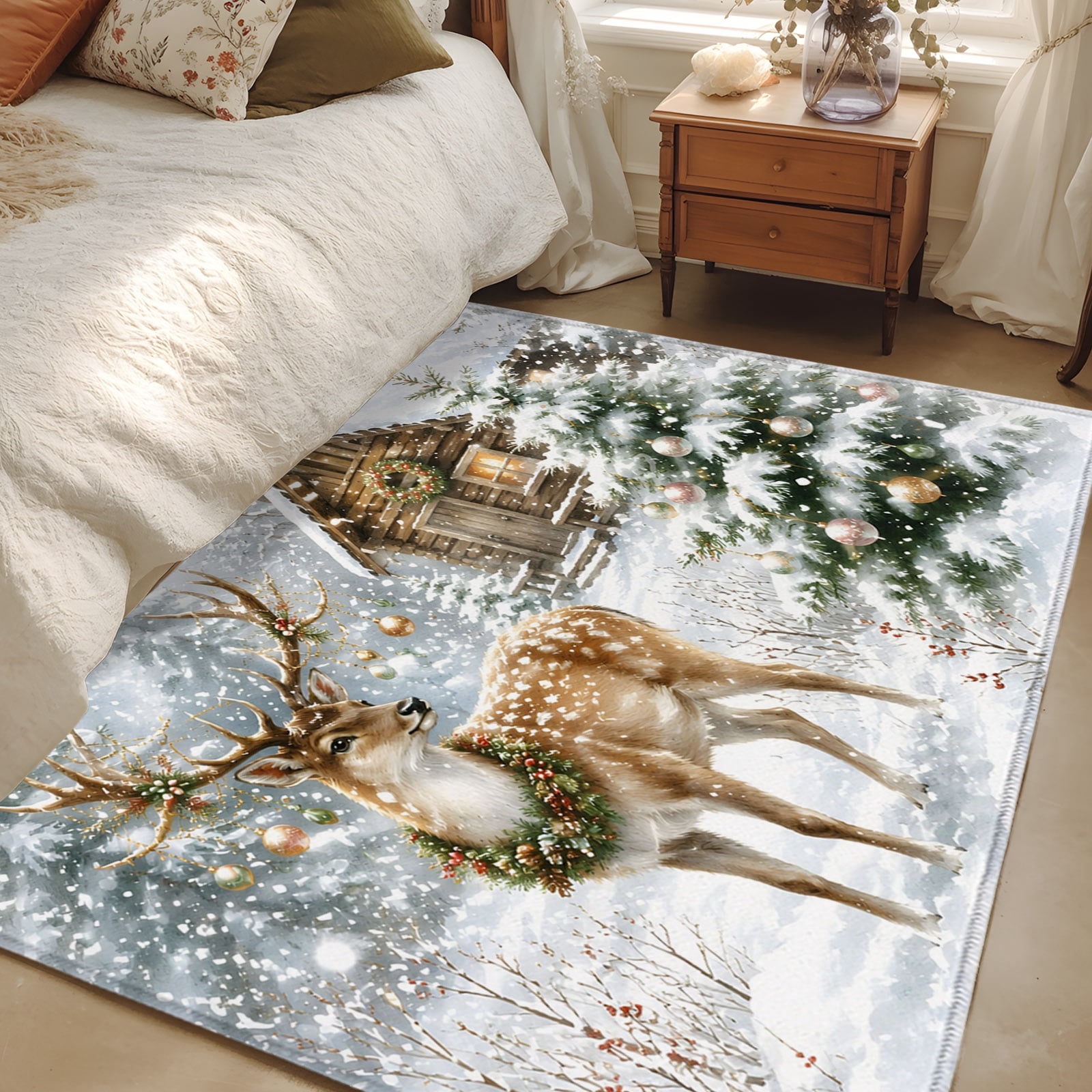 Rustic Elk Rugs 3x5 Area Rugs, Christmas Non-Skid Rubber Backing Large Rectangle Rugs ...