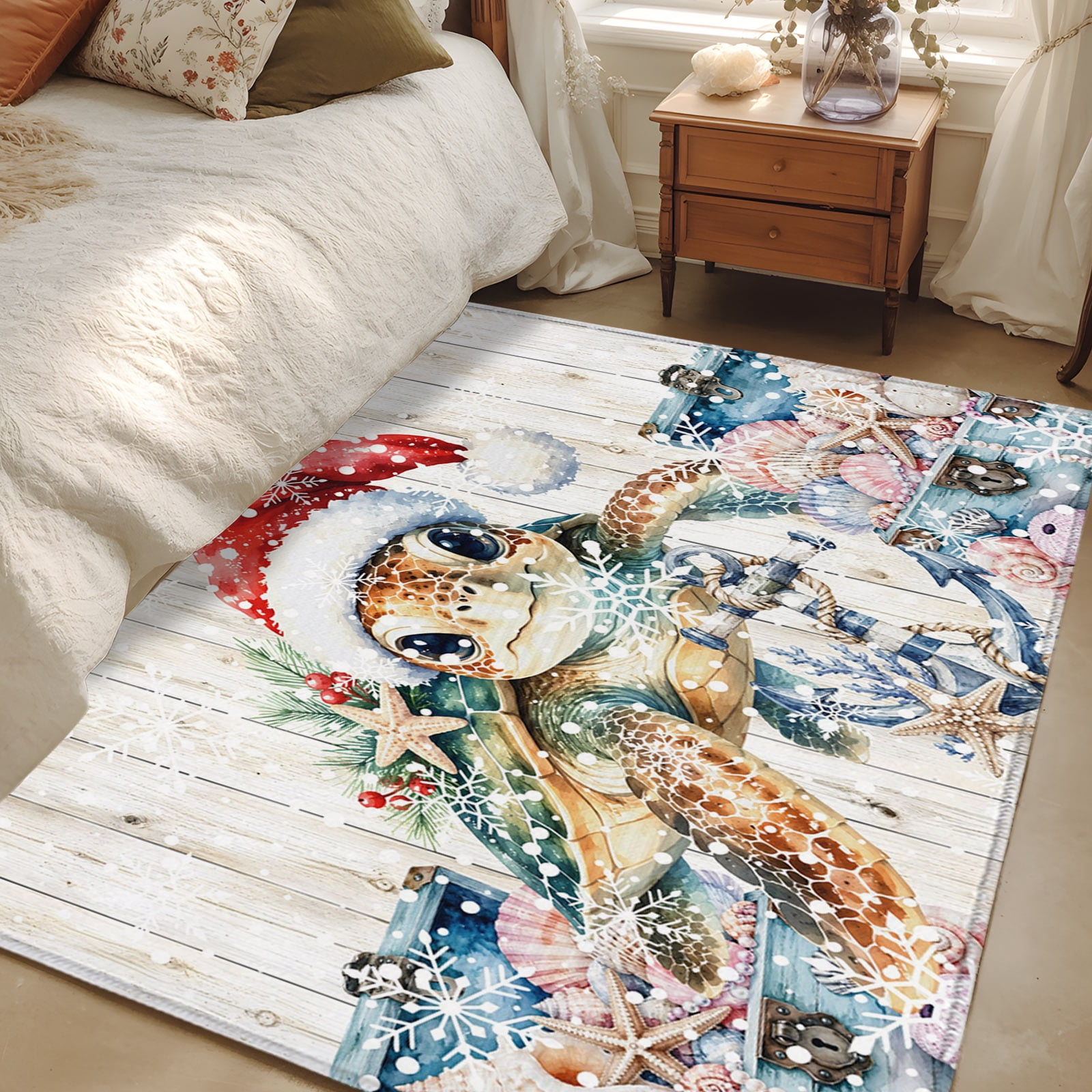 Turtle Outside Rugs 3x5 Area Rugs, Christmas Sea Turtle Non-Skid Rubber Backing Large ...