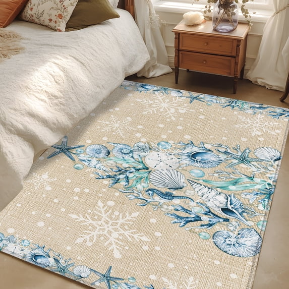 Rectangle Christmas Rug 3x5 Area Rugs, Coastal Christmas Tree Non-Skid Rubber Backing Large ...