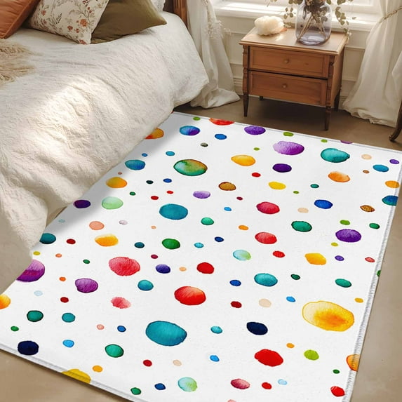 3x5 Area Rugs, Colorful Polka Dot Non-Skid Rubber Backing Large Rectangle Rugs - Living Room Bedroom Home Office, Rainbow Color Polka Dots Abstract Indoor Floor Mat Carpets Washable Rug