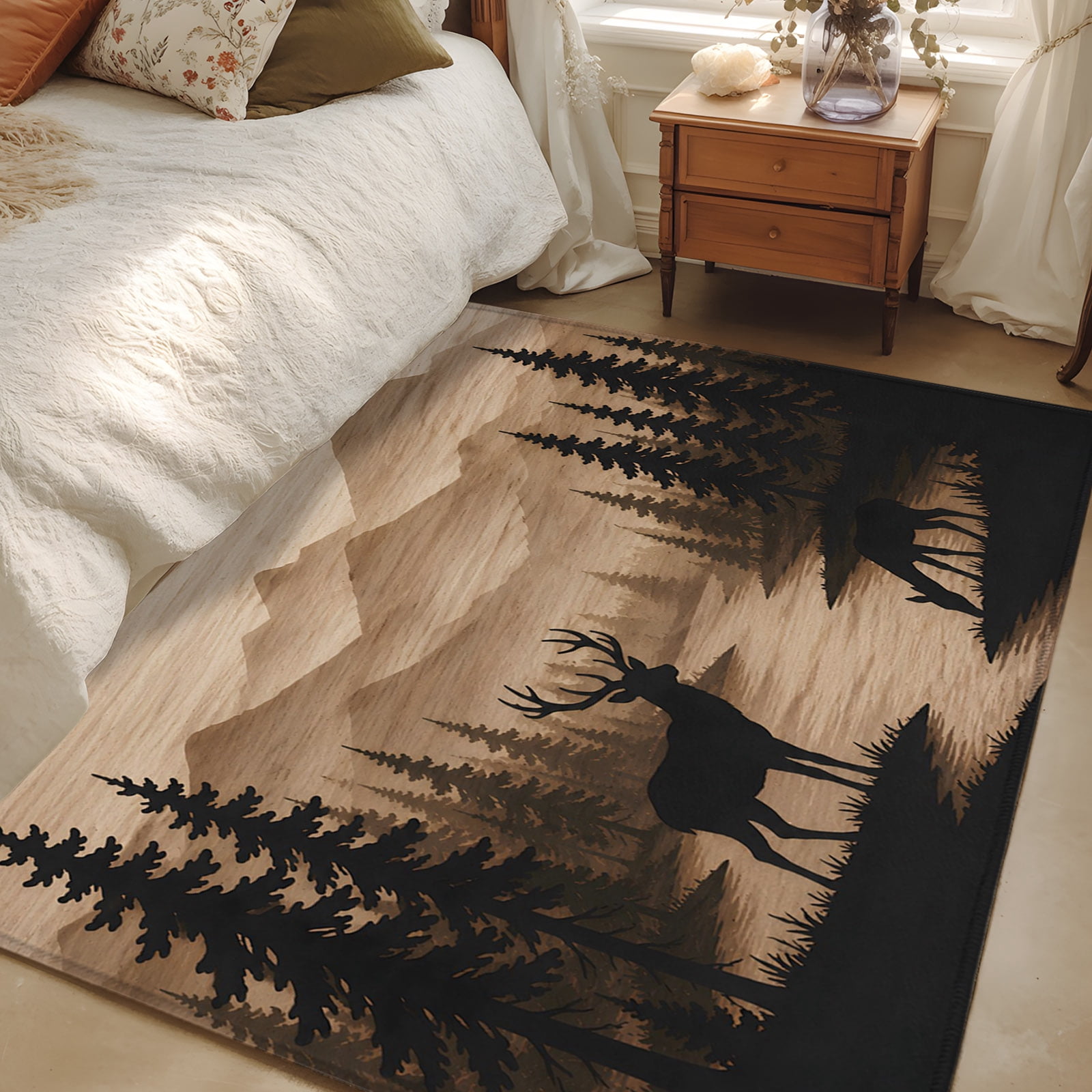 3x5 Area Rugs, Deer Non-Skid Rubber Backing Large Rectangle Rugs ...