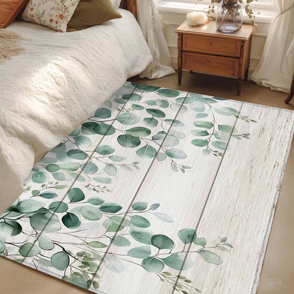 3x5 Area Rugs, Eucalyptus Leaves Non-Skid Rubber Backing Large