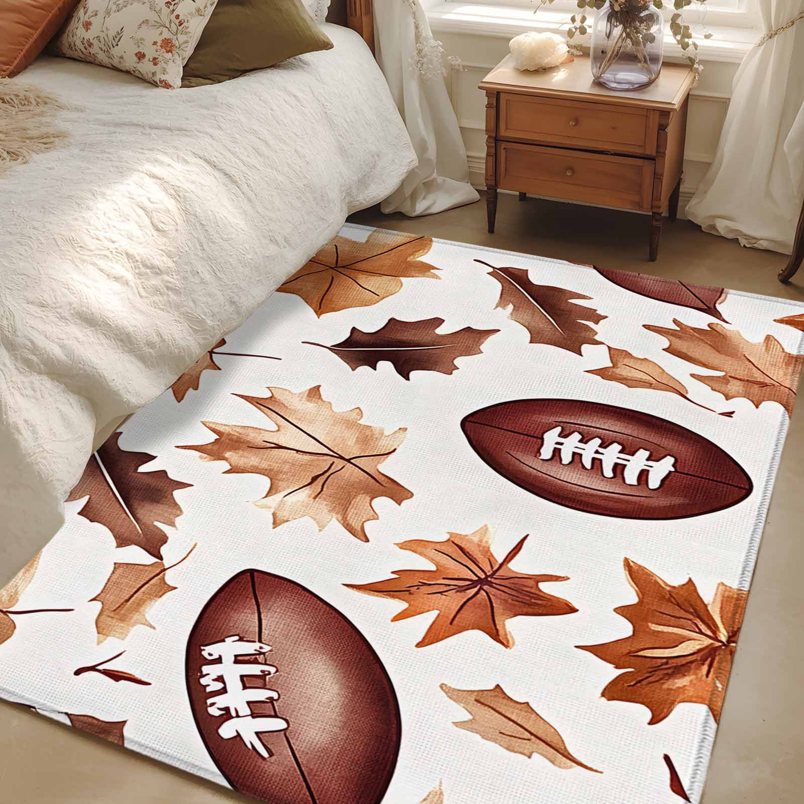 3x5 Area Rugs, Fall Maple Leaf Football Non-Skid Rubber Backing Large ...