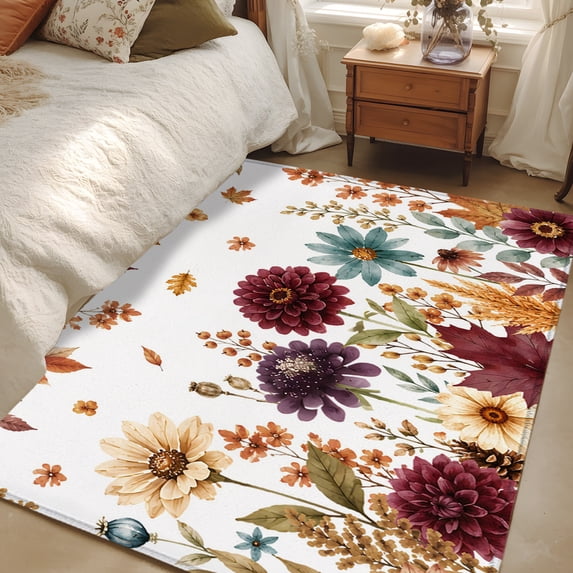 3x5 Area Rugs, Fall Wildflowers Non-Skid Rubber Backing Large Rectangle ...