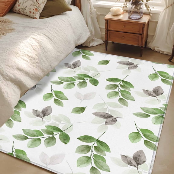 3x5 Area Rugs, Green Botanical Fall Non-Skid Rubber Backing Large Rectangle Rugs - Living Room Bedroom Home Office, Pastoral Maple Leaf Autumn Indoor Floor Mat Carpets Washable Rug