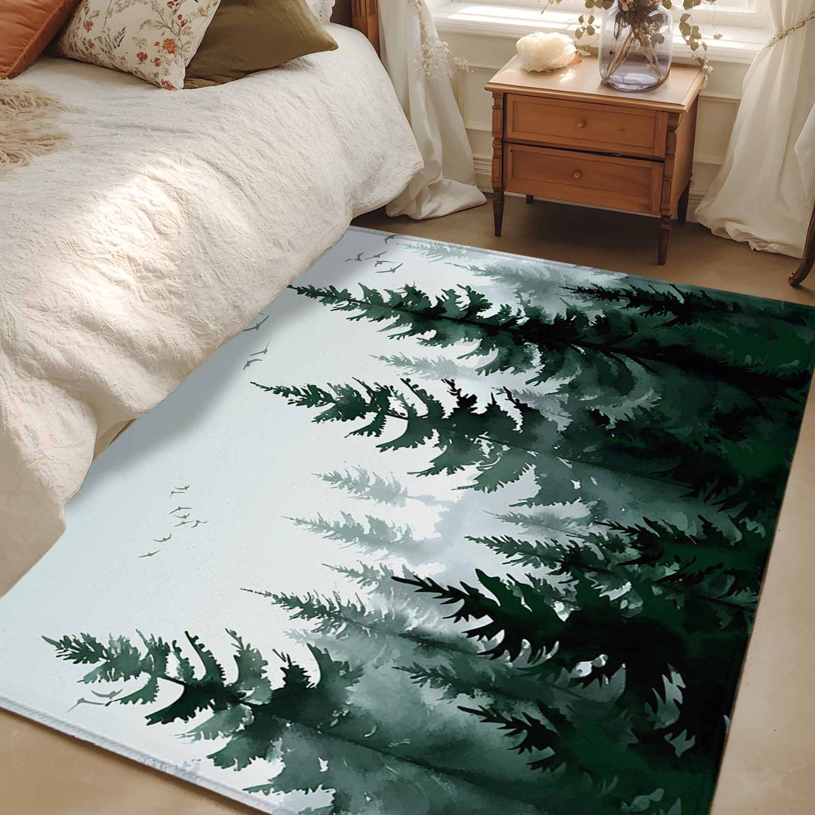 3x5 Area Rugs, Green Mist Forest Non-Skid Rubber Backing Large ...