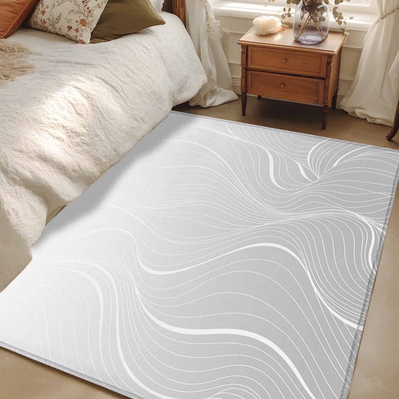 3x5 Area Rugs, Grey Geometric Non-Skid Rubber Backing Large Rectangle Rugs - Living Room Bedroom Home Office, Modern White Stripe Abstract Distortion Art Indoor Floor Mat Carpets Washable Rug