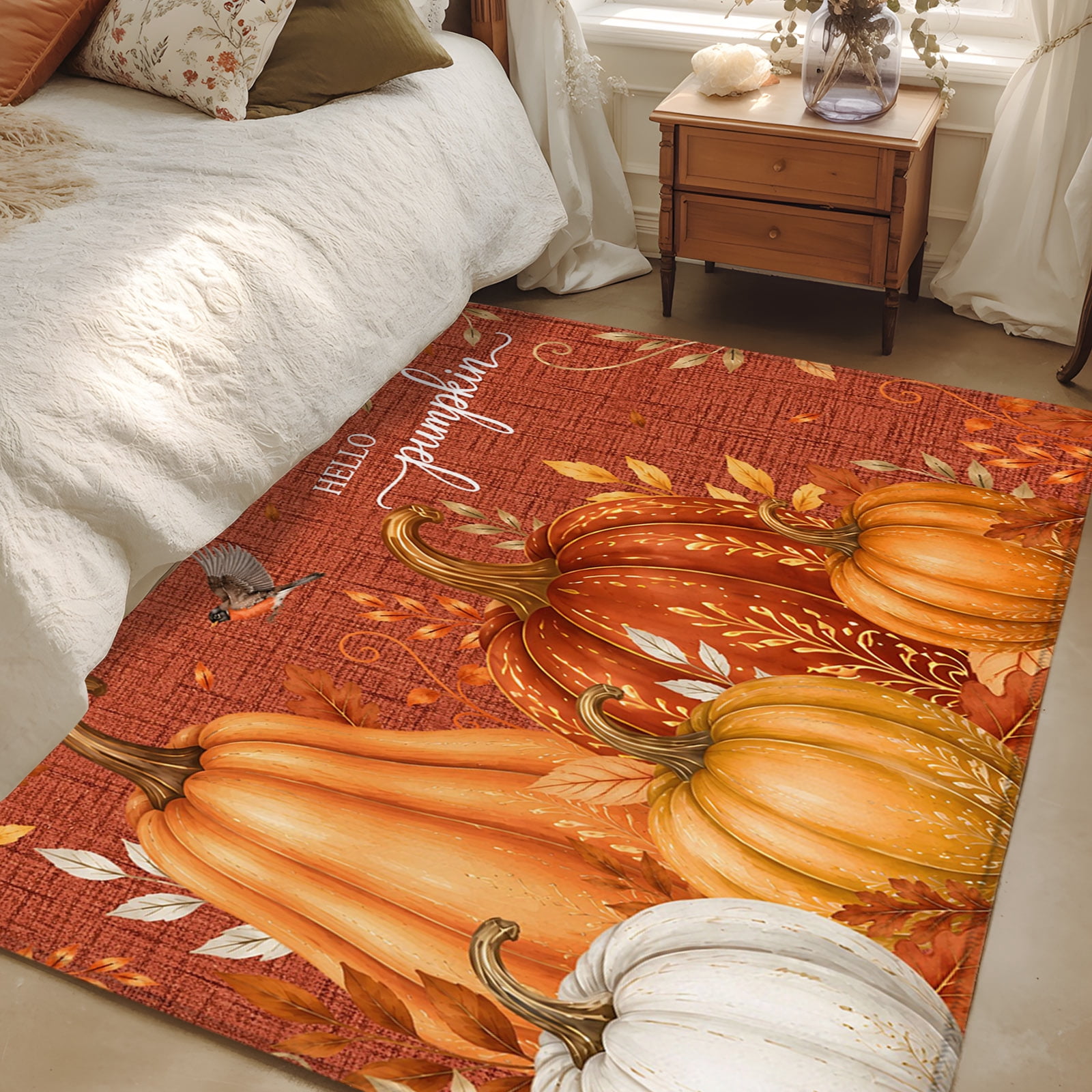 3x5 Area Rugs, Hello Pumpkin Non-Skid Rubber Backing Large Rectangle ...