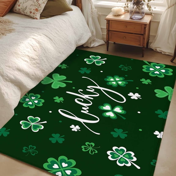 3x5 Area Rugs, Lucky Ireland, Non-Skid Rubber Backing Large Rectangle Rugs - Living Room Bedroom Home Office, St. Patrick's Day Spring Shamrock Green Indoor Floor Mat Carpets Washable Rug