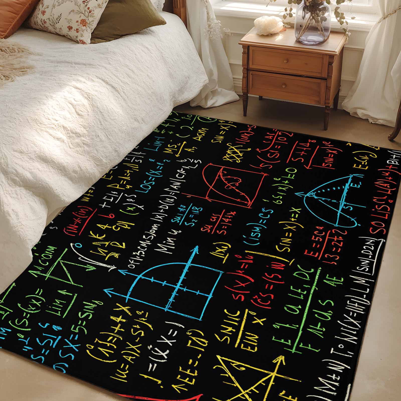 3x5 Area Rugs, Math Formula Geometric Non-Skid Rubber Backing Large ...