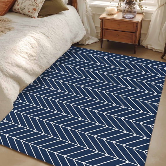 3x5 Area Rugs, Navy Blue Geometric Non-Skid Rubber Backing Large ...
