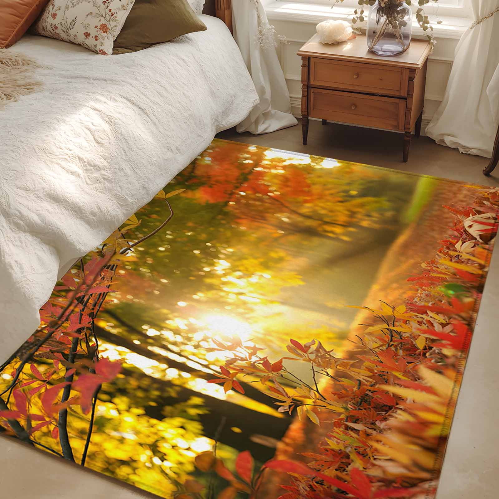 3x5 Area Rugs, Orange Autumn Leaves Non-Skid Rubber Backing Large ...