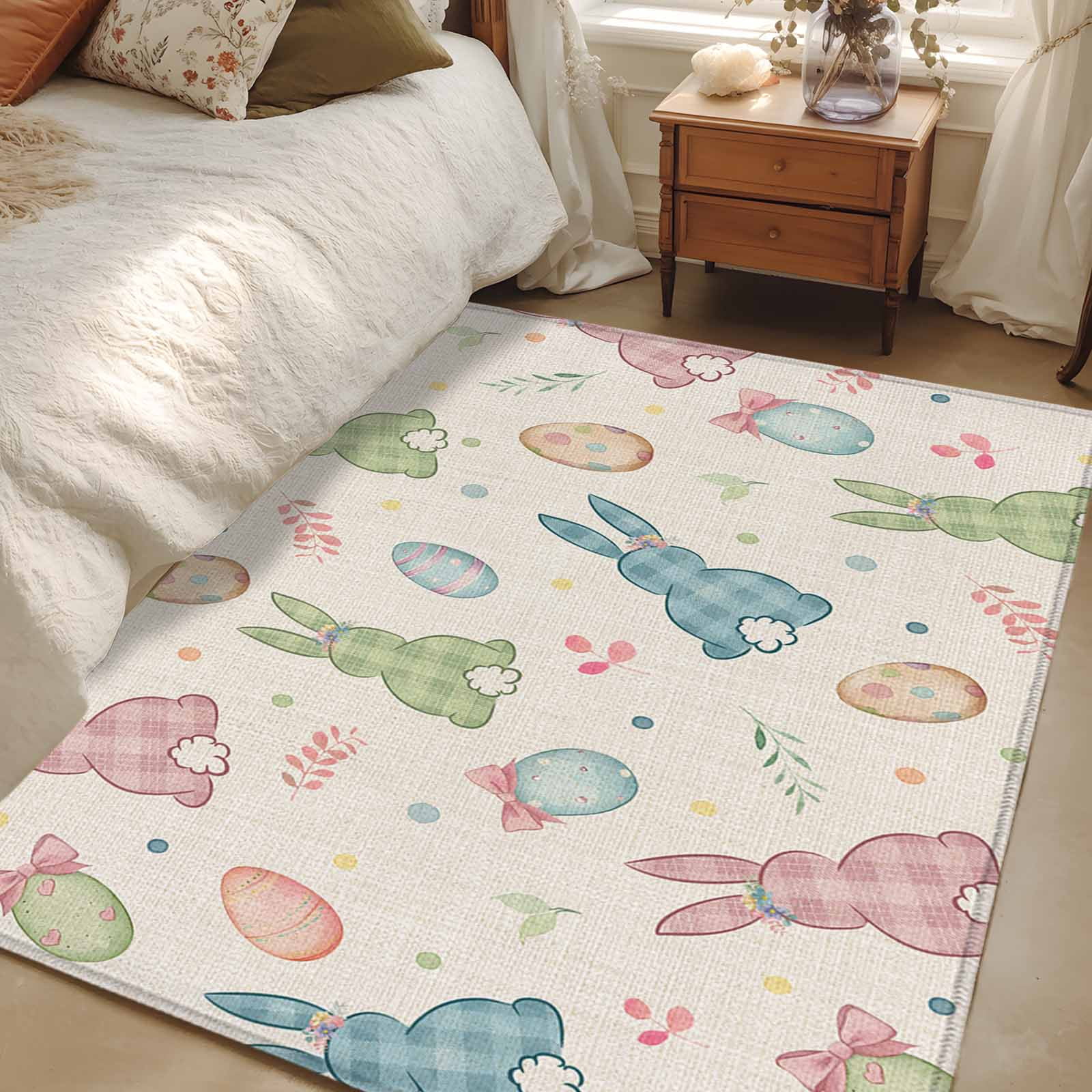 Pink Easter Rug 3x5 Area Rugs, Pink Blue Green Easter Non-Skid Rubber Backing Large ...