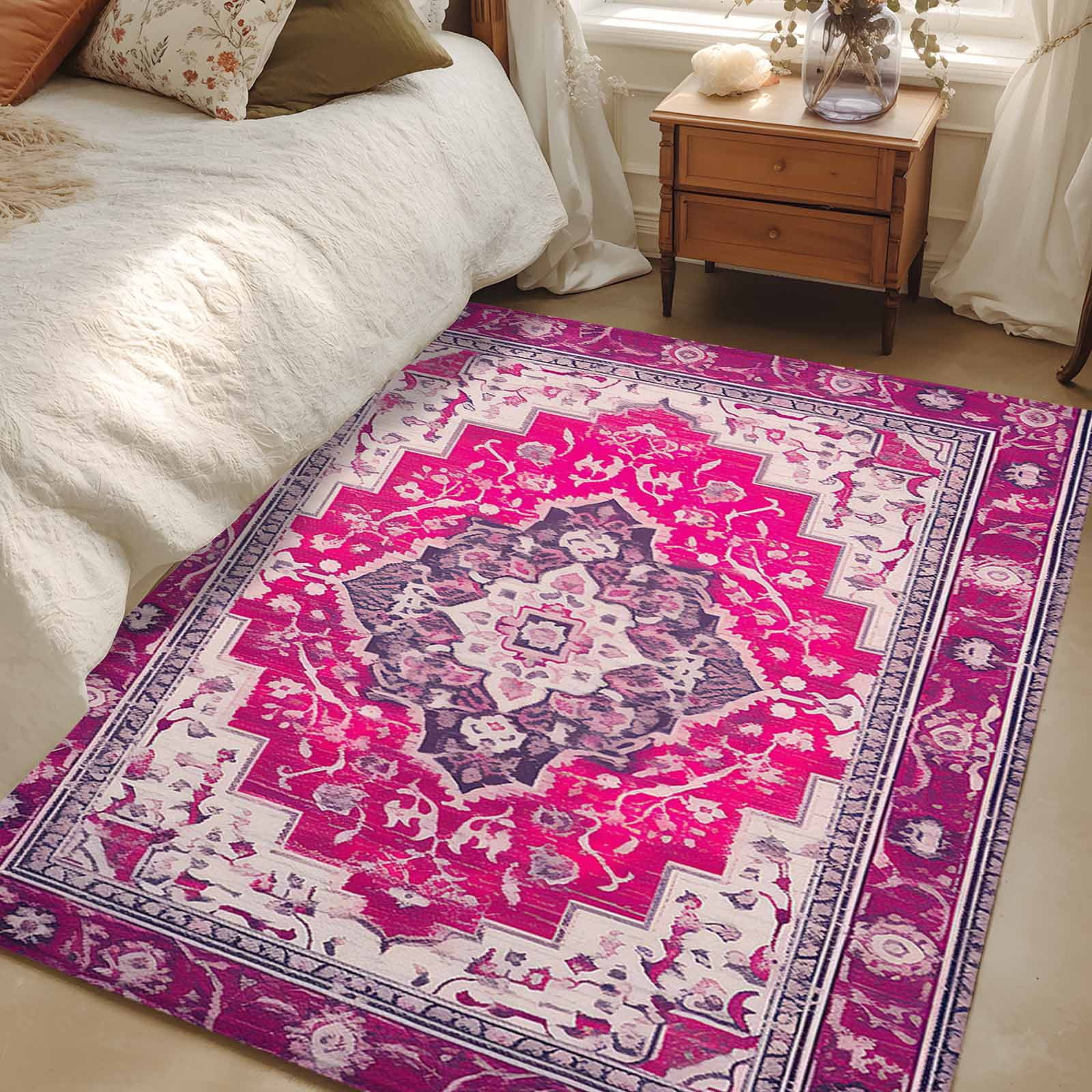 3x5 Area Rugs, Pink Geometric Non-Skid Rubber Backing Large Rectangle ...