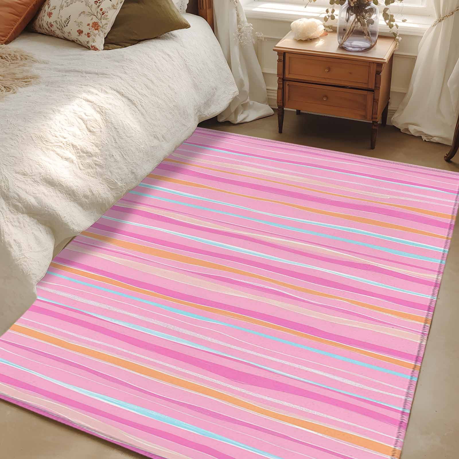 3x5 Area Rugs, Pink Orange Blue Stripe Non-Skid Rubber Backing Large ...