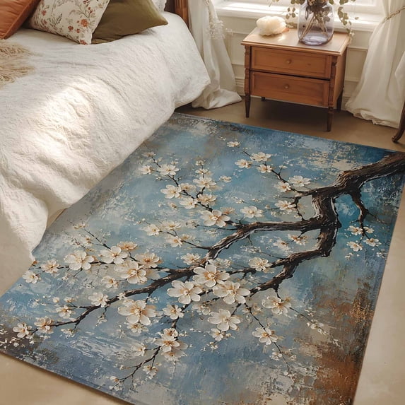 Rustic Antic Rug 3x5 Area Rugs, Plum Blossoms Non-Skid Rubber Backing Large Rectangle ...
