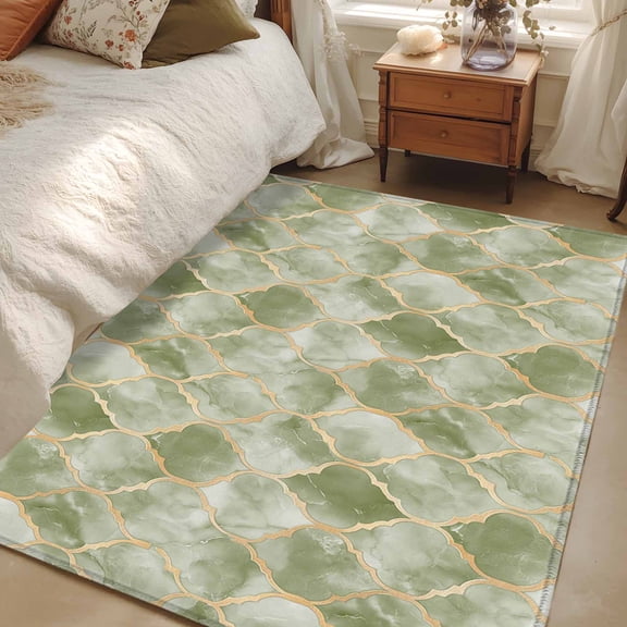 3x5 Area Rugs, Sage Green Geometric Non-Skid Rubber Backing Large Rectangle Rugs - Living Room Bedroom Home Office, Modern Morocco Abstract Art Indoor Floor Mat Carpets Washable Rug