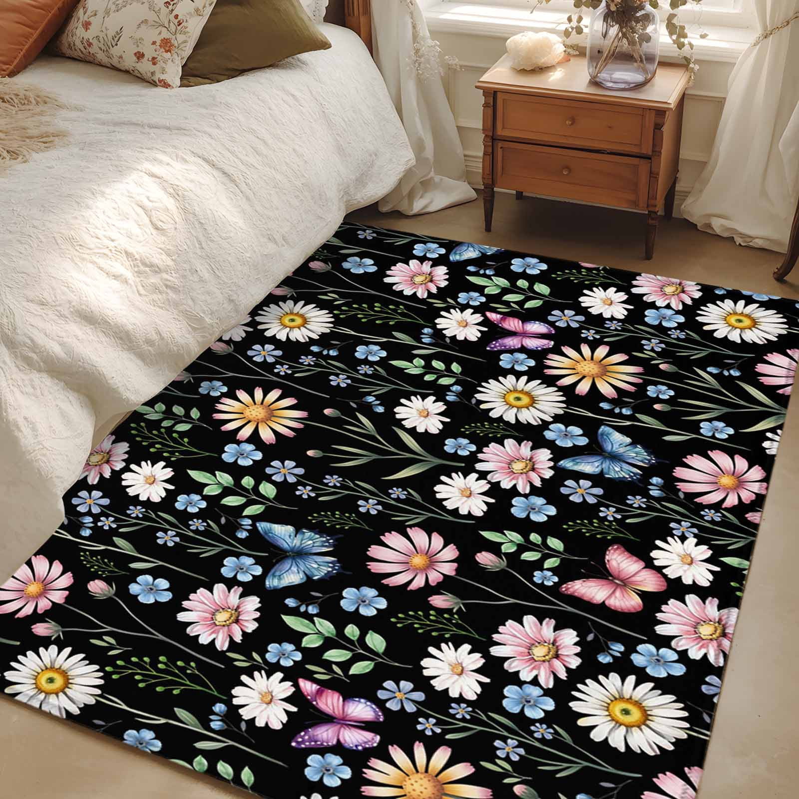 Classy Fun Rugs 3x5 Area Rugs, Spring Floral Non-Skid Rubber Backing Large Rectangle ...