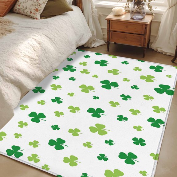 3x5 Area Rugs, St. Patrick's Day Non-Skid Rubber Backing Large Rectangle Rugs - Living Room Bedroom Home Office, Spring Lucky Shamrock Grass Watercolor Indoor Floor Mat Carpets Washable Rug