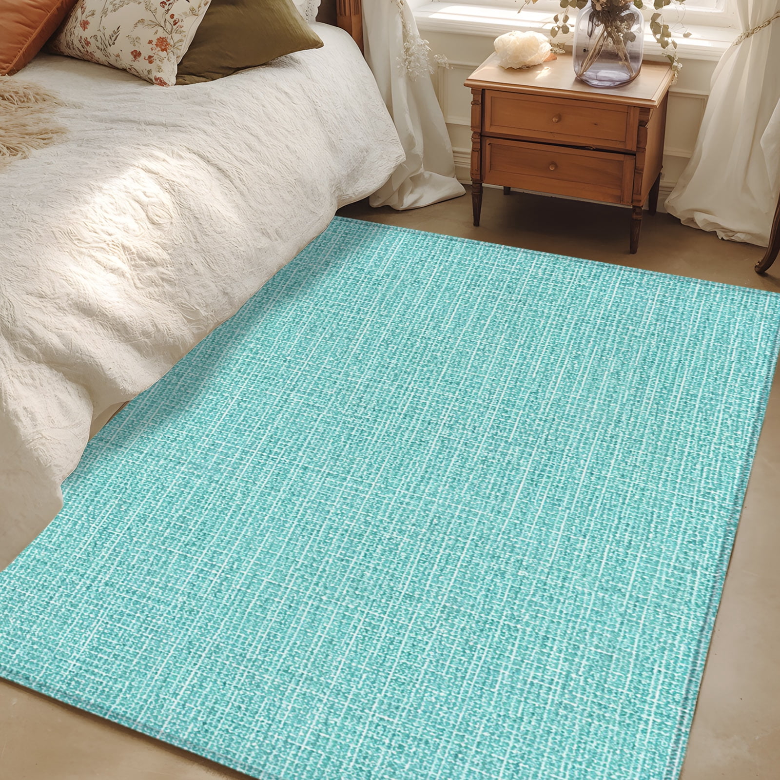 3x5 Area Rugs, Turquoise Color Non-Skid Rubber Backing Large Rectangle ...
