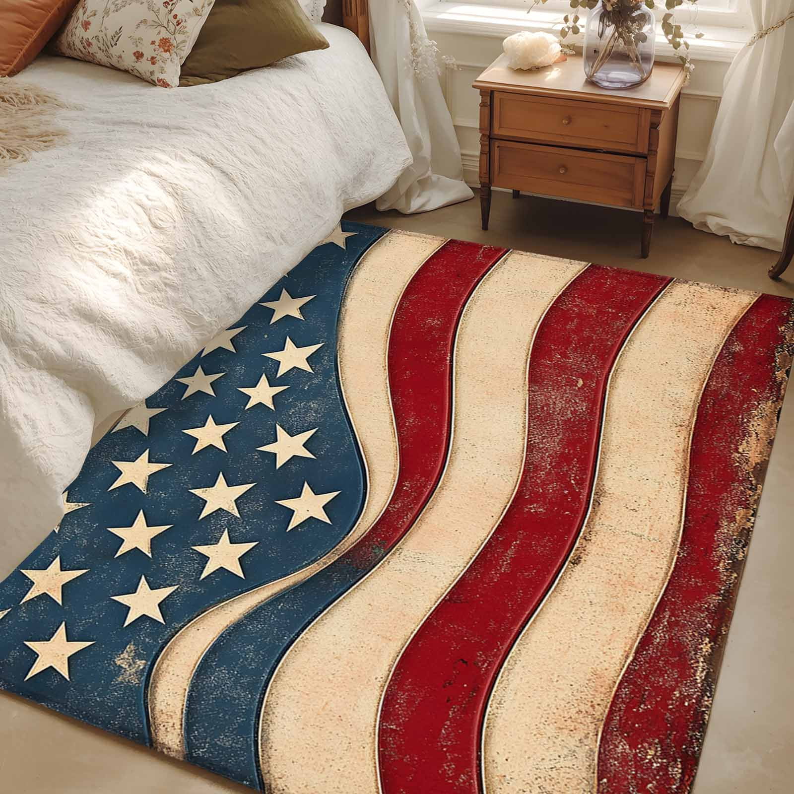 Flag Rugs 3x5 Area Rugs, Vintage American Flag Non-Skid Rubber Backing Large ...