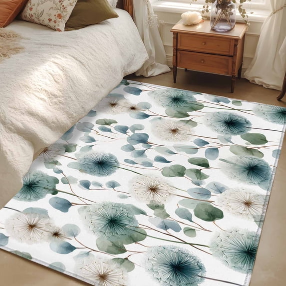 3x5 Area Rugs, Watercolor Dandelion Non-Skid Rubber Backing Large