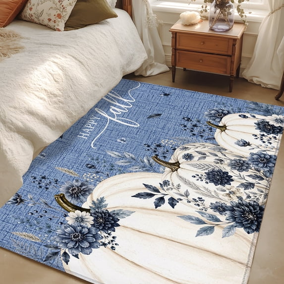 3x5 Area Rugs, White Pumpkins Fall Non-Skid Rubber Backing Large ...