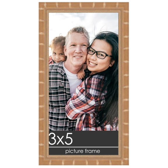 3x5 Gold Modern Bamboo Picture Frame - UV Acrylic, Foam Board Backing, Hanging Hardware