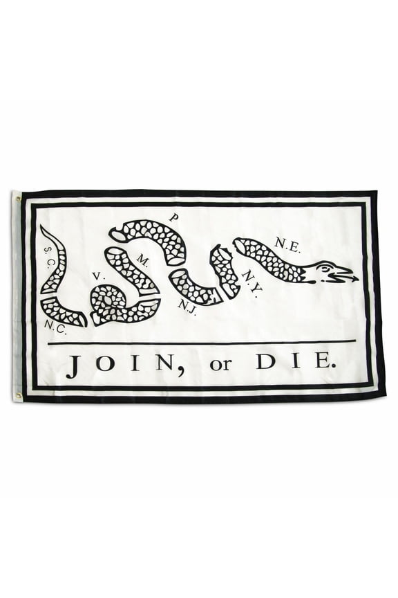 3x5 Benjamin Franklin Join or Die White Double Sided 3ply w/ Liner Flag 3'x5'