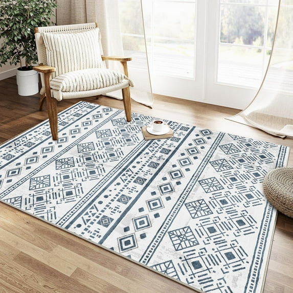 3x5 Black Boho Area Rug for Living Room, Washable Kitchen Rugs Non Slip, Ultra Soft Print Distressed Geometric Low-Pile Entry Throw Carpet for Bedroom Nursery Dorm Decor