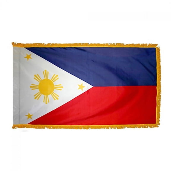 3x5' DURAWAVEZ PHILIPPINES NYLON INDOOR FLAG FINISHED WITH POLEHEM AND GOLD FRINGE