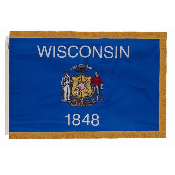 3x5' DURAWAVEZ WISCONSIN NYLON INDOOR FLAG FINISHED WITH POLEHEM AND FRINGE