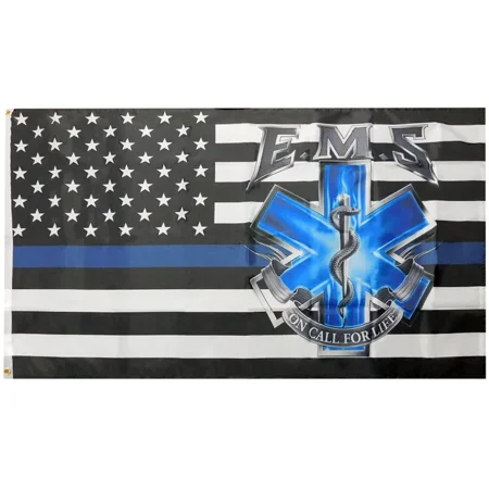 3x5 EMS On Call For Life USA Thin Blue Line 100D Woven Polyester Flag