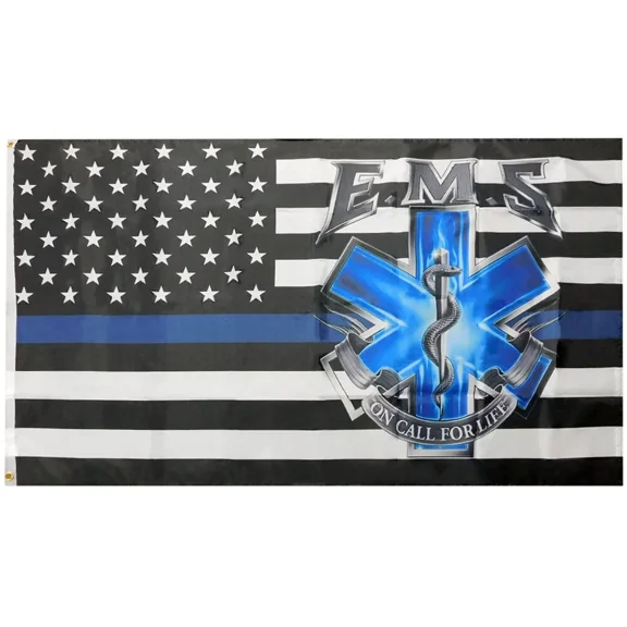 3x5 EMS On Call For Life USA Thin Blue Line 100D Woven Polyester Flag