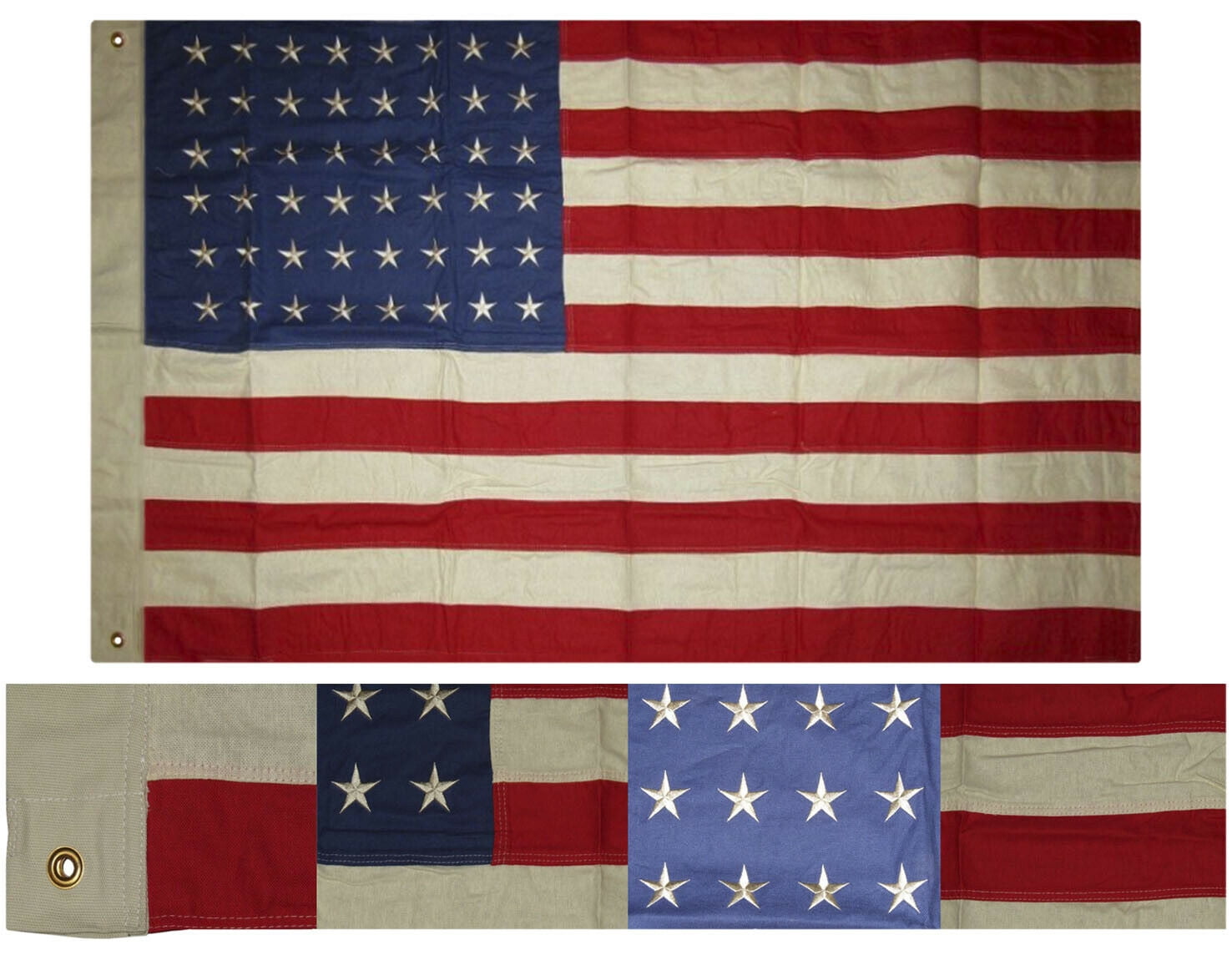 3x5 Embroidered 48 Star USA American Tea Stain Vintage Cotton Flag