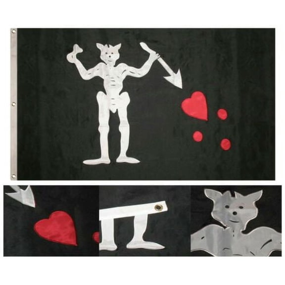 3x5 Embroidered Blackbeard Edward Pirate 300D HEAVY DUTY 3'x5' Flag 3 Clips