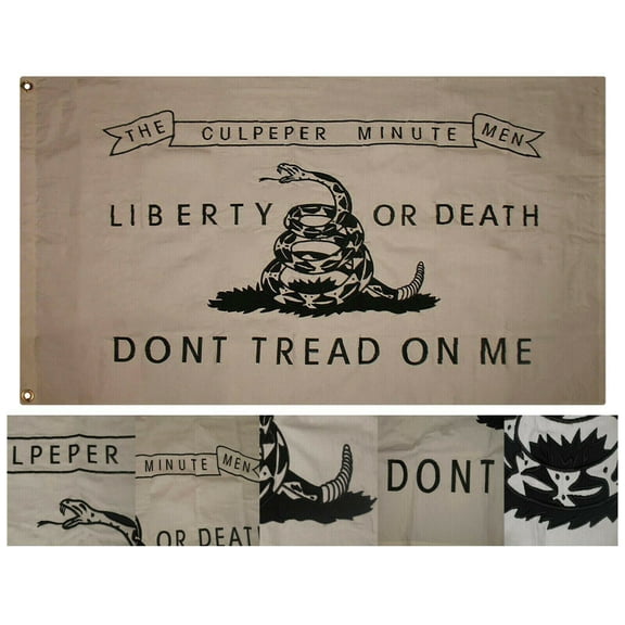 3x5 Embroidered Don't Tread On Me White Culpeper 100% Cotton Flag 3'x5' 2 Clips