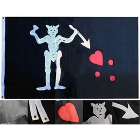 3x5 Embroidered Edward Teach Blackbeard Pirate 600D Nylon Flag 3'x5' 3 Clips