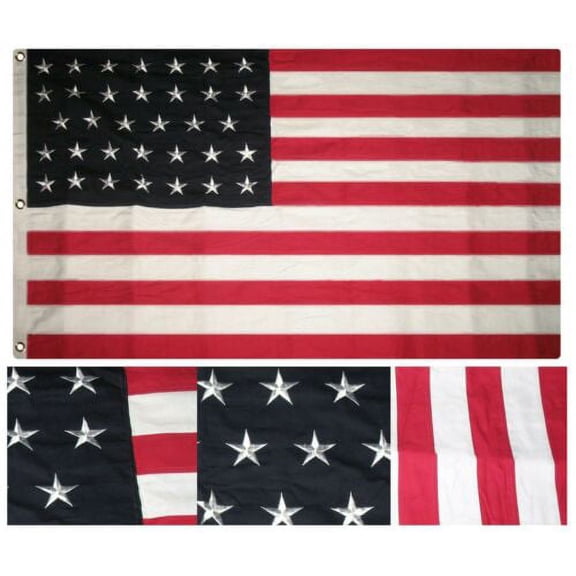 3x5 Embroidered Sewn American 34 Star Linear Synthetic Cotton Flag 3'x5' 3 Clips