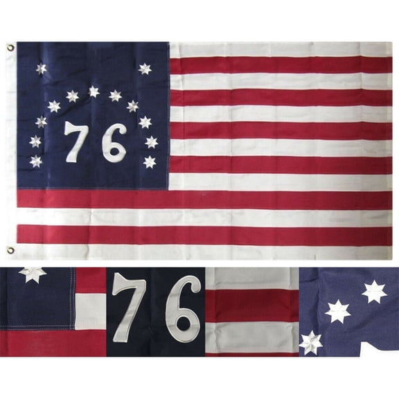 3x5 Embroidered Sewn Bennington 1776 Synthetic Cotton Flag 3'x5' 2 Clips (A2)