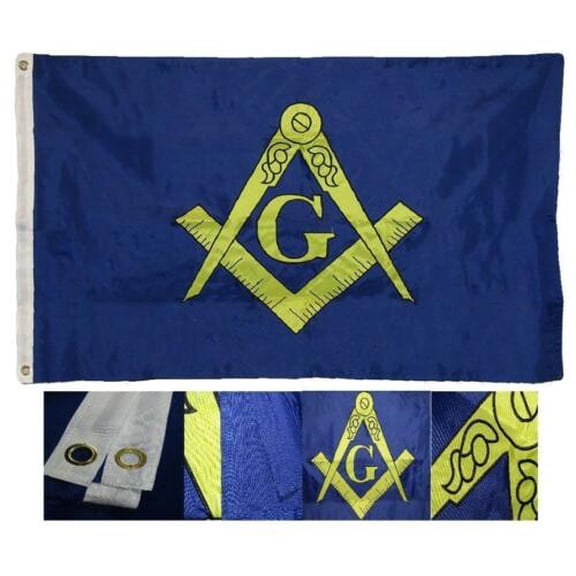 3x5 Embroidered Sewn Mason Masonic 300D Nylon Flag 3'x5' Clips