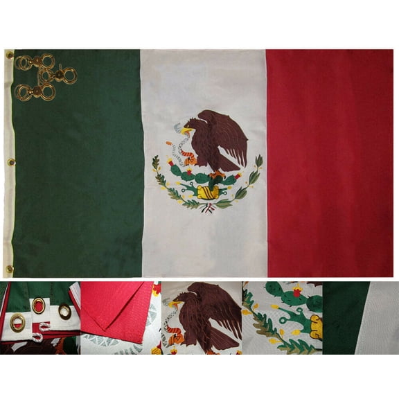 3x5 Embroidered Sewn Mexico Country 300D Nylon 3'x5' Flag 3 Grommets & Rope
