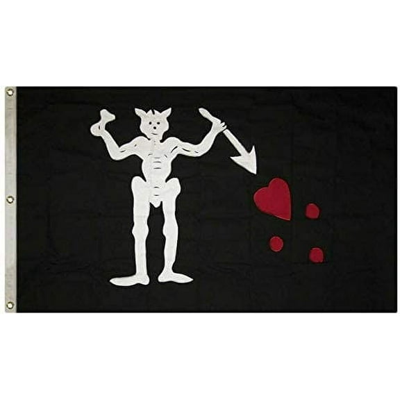 3x5 Embroidered Sewn Pirate Blackbeard Edward Teach 100% Cotton Flag (3 Clips)