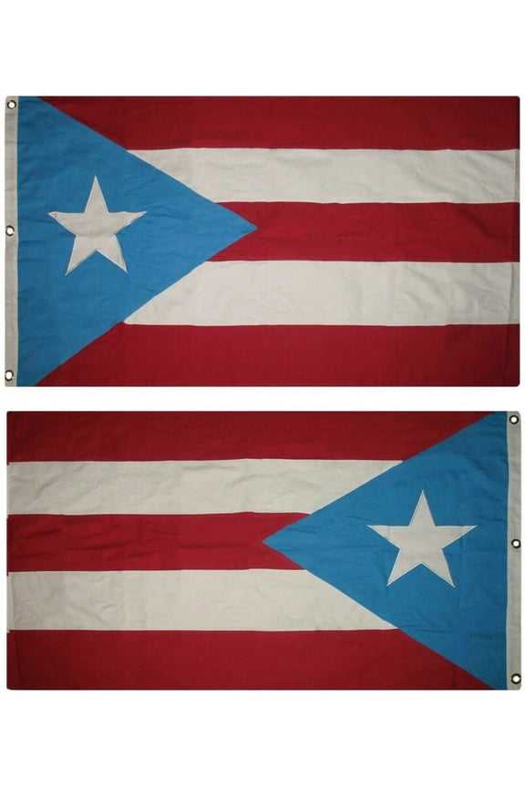 3x5 Embroidered Sewn Puerto Rico (Light) 100% Cotton Flag 3'x5' Banner 3 Clips
