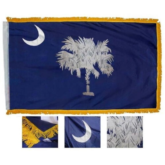 3x5 Embroidered Sewn South Carolina State Fringe Sleeve 300D Nylon Flag 3'x5'