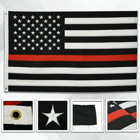 3x5 Embroidered Thin Red Line Fire Dept 210D Flag