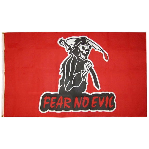 3x5 FEAR NO EVIL FLAG (Red) 5' x 3' Skull Skeleton Pirate Grim Reaper Halloween